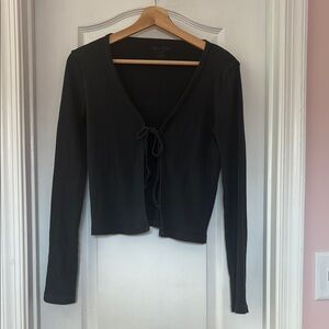 Brandy Melville Black Tie-Front Crop Long Sleeve Top